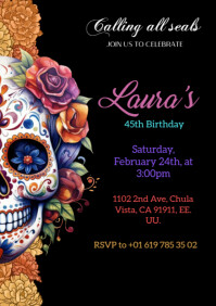 Black Birthday Invitation A4 Template