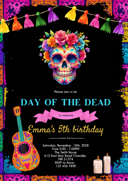 Day of the Dead party invitation Template | PosterMyWall