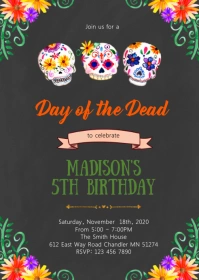 Day of the Dead party invitation A6 template