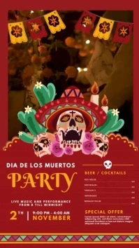 Red Dia De Los Muertos Video Digital Display (9:16) template