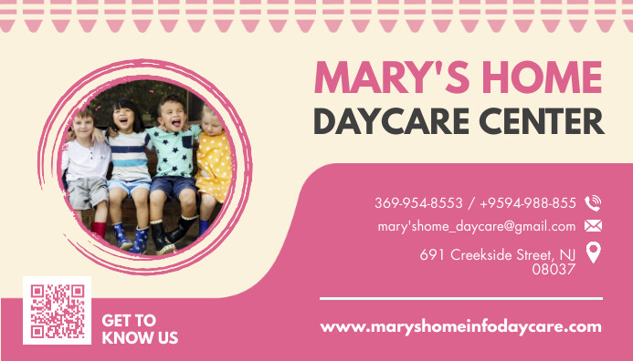 Pink Daycare Center Business Card Template | PosterMyWall pink-daycare-center-business-card-template-postermywall