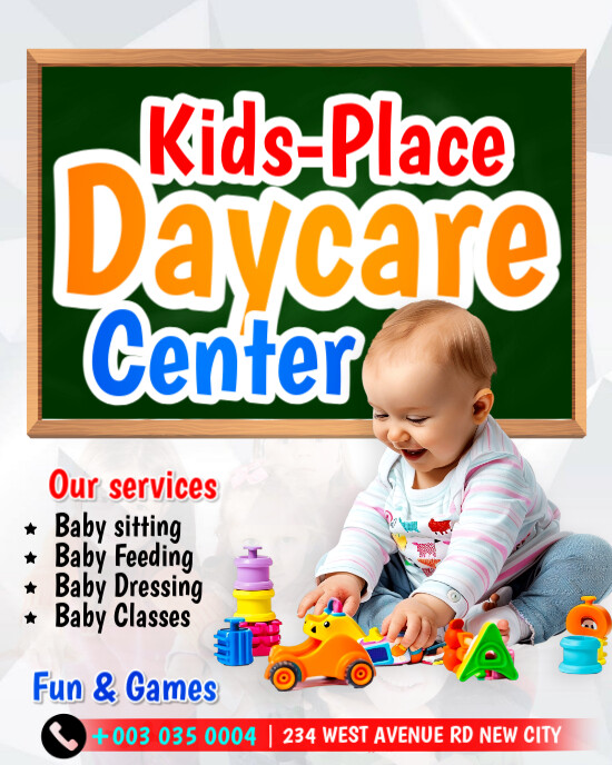 Daycare childcare home services advertisement pamphlet sample templates free Instagram post flyer