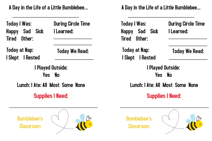 Daycare Toddler Daily Report Poster template