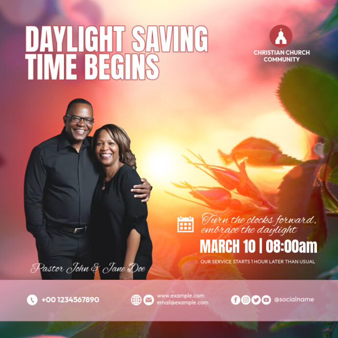 Daylight Saving Time Begins Church Service (1 Instagram Post template