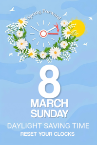 Daylight Saving Time Spring Forward Reminder | Second Sunday in March Clock Change Template Poster