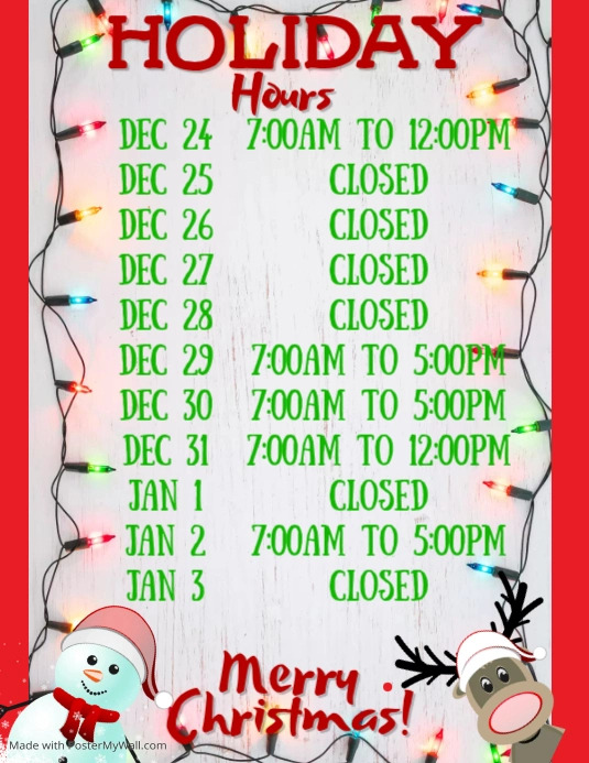 Festive Operating Hours Copy of Festive Opening Hours Poster Template | PosterMyWall