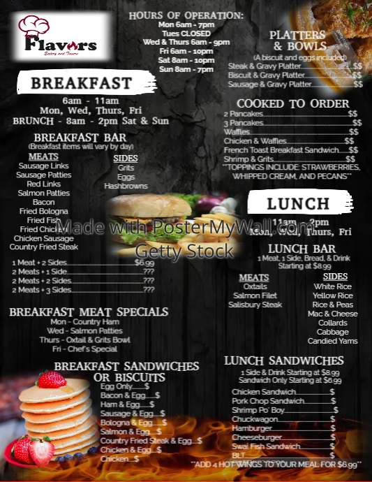 Flavors Menu Copy of FLAVORS FRONT MENU | PosterMyWall