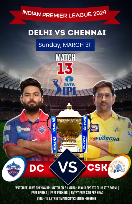 Dc vs Csk Ipl match poster Template | PosterMyWall