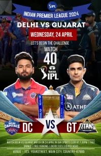 Dc vs Gt ipl match Poster Template Tabloid