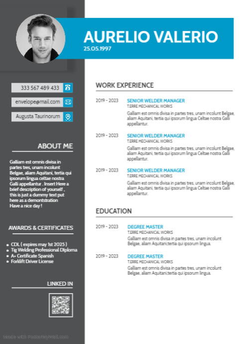 white grey and blue minimal corporate resume
