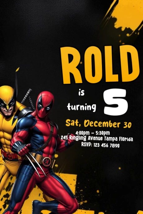 Deadpool & Wolverine Yellow Birthday Template | PosterMyWall