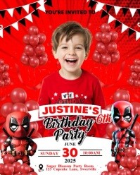 deadpool theme birthday invitation for kids Instagram Portrait template