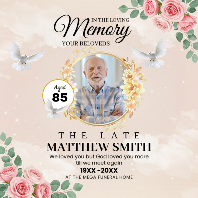 Death Anniversary Funeral Invite Template Quadrado (1:1)