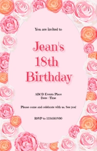 Debut Invitation - 3 Flowers Half Page Wide template