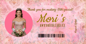 Debutante Party Favor Tag with Pink Flowers ภาพที่แชร์บน Facebook template