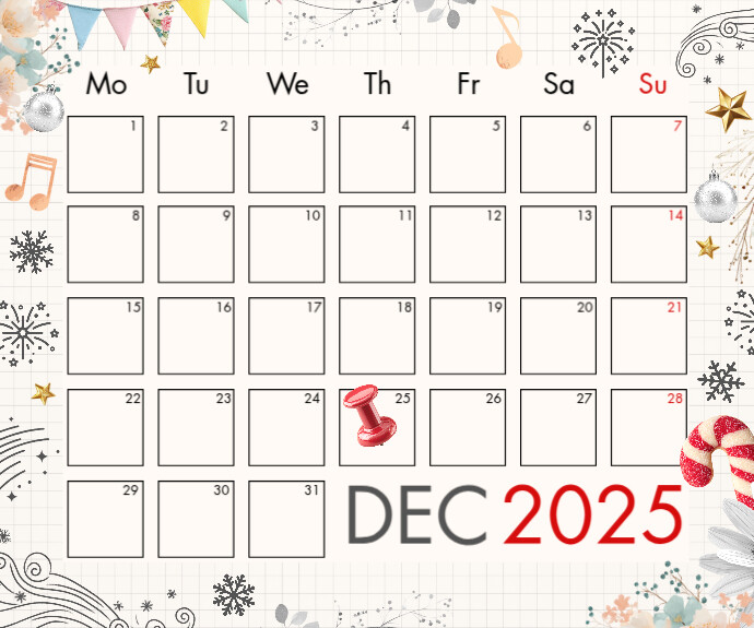 December 2025 Calendar Template Medium Rectangle