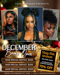 December Beauty Booking Flyer | Holiday Hair Promo Instagram Portrait template
