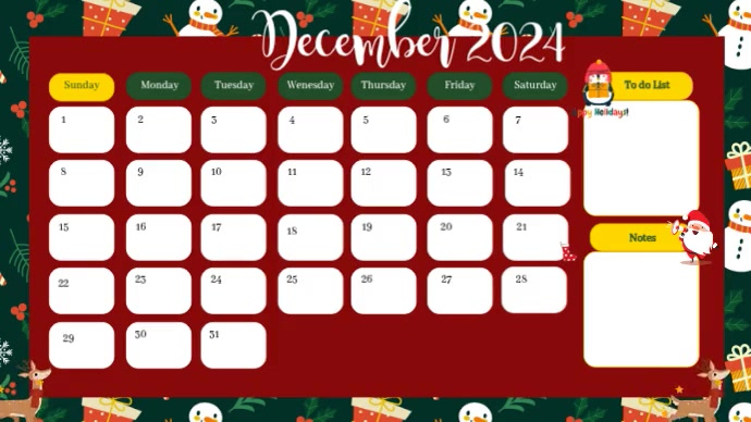 December 2024 Calendar Template | PosterMyWall