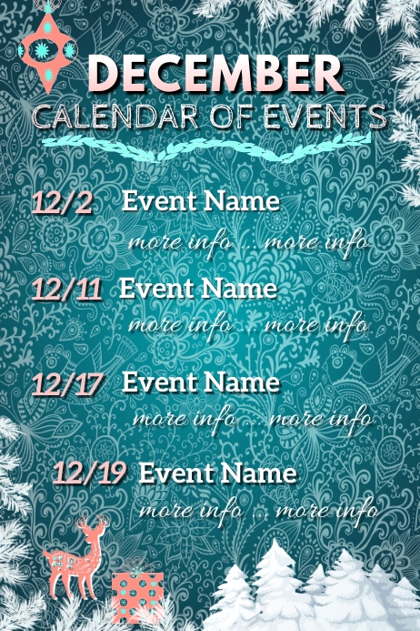 December Calendar of Events Póster template