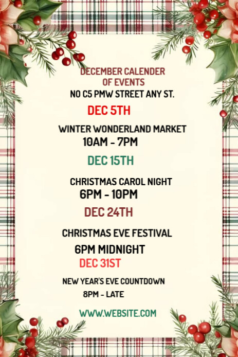 December calendar of events template Pinterest Graphic