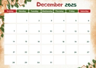 December calendar template 2025 A4