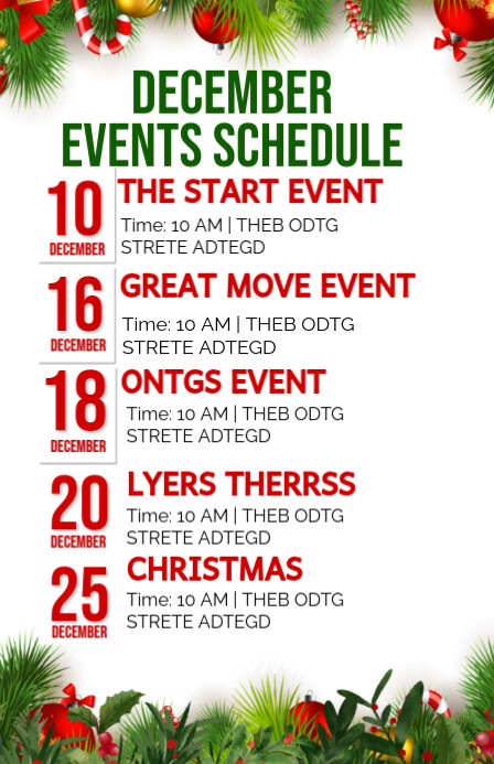 Community Events December DECEMBER EVENTS SCHEDULE Template | PosterMyWall