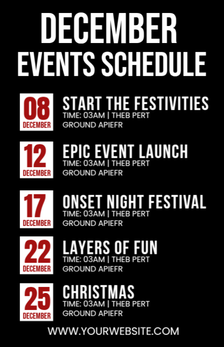 December Events Schedule Template | PosterMyWall