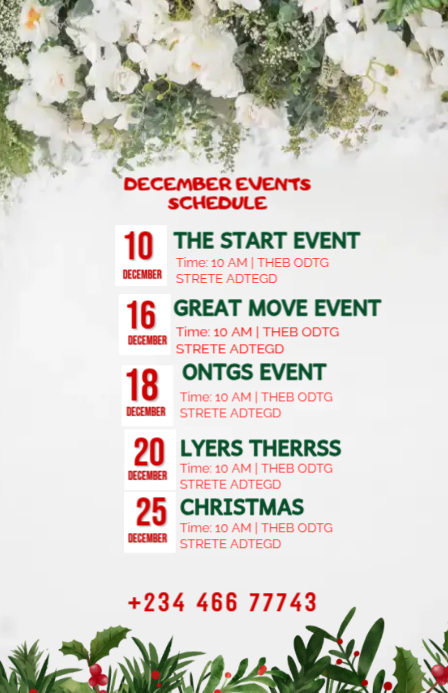 December Events Schedule Template | PosterMyWall