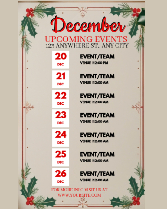 December list based up coming event Template | PosterMyWall