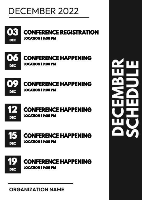 Copy of DECEMBER SCHEDULE TEMPLATE | PosterMyWall