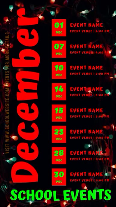 Copy of December School Schedule Calendar Template | PosterMyWall