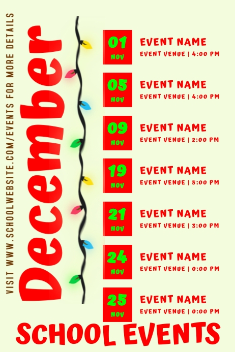 Copy of December School Schedule Calendar Template | PosterMyWall