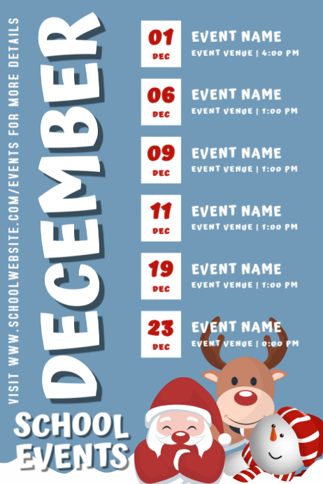Copy of December School Schedule Calendar Template | PosterMyWall