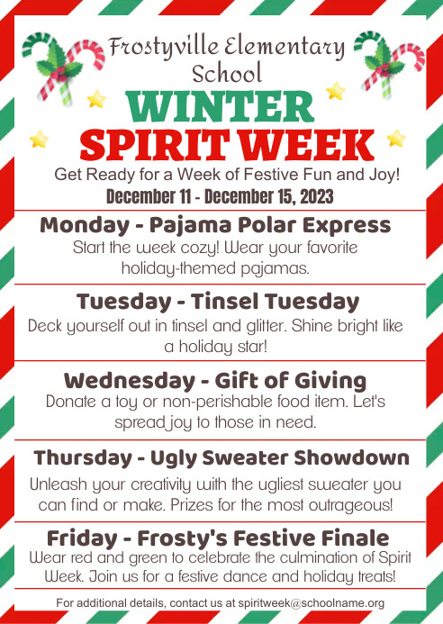 Copy of December School Spirit Week Itinerary Schedul | PosterMyWall