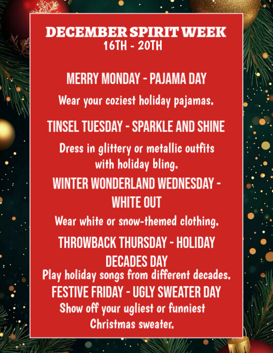 Copy of December spirit week flyer template | PosterMyWall