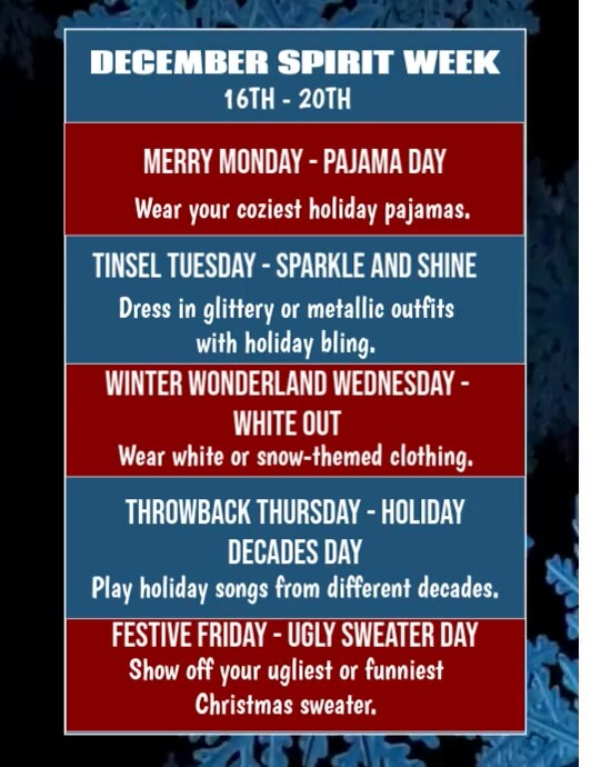 December spirit week flyer template | PosterMyWall
