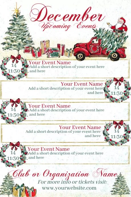 Hodecember Events December Upcoming Events Calendar Template | PosterMyWall
