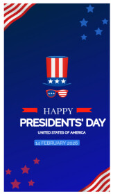 Deep blue, red, and white Happy Presidents' Day A6 template