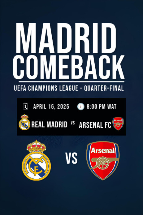 Deep Blue Modern & Minimal Madrid Comeback, Hala Madrid Poster, Football Game,  Poster template