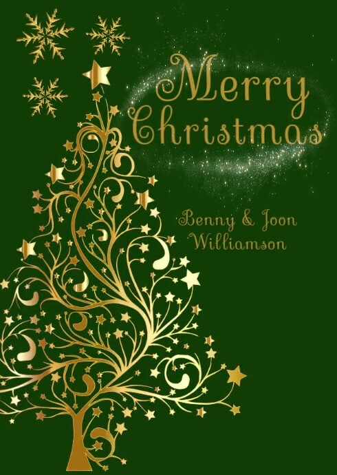 Deep Christmas Green & Gold Christmas Postcar A6 template