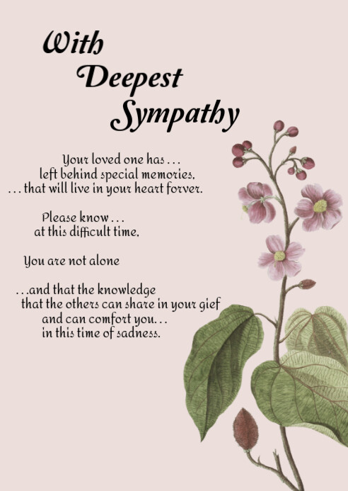 Deepest sympathy card A6 template