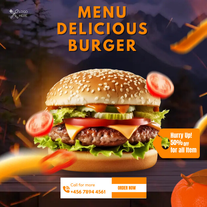 Plantilla de Delicious Burger And Food Ad | PosterMyWall