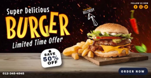 Delicious Burger Banner Isithombe Esabiwe ku-Facebook template