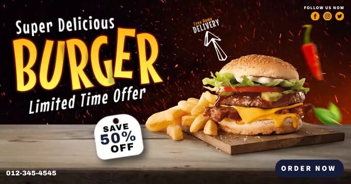 Delicious Burger Banner Imagem partilhada do Facebook template
