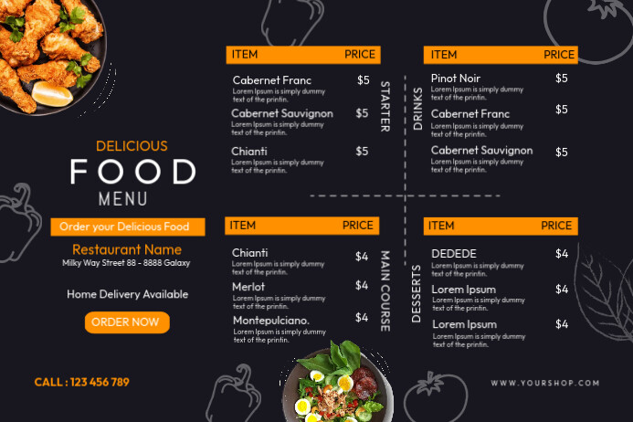 Delicious Food Menu card Template | PosterMyWall