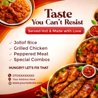 Delicious Food Menu Flyer Template | Jollof Rice, Grilled Chicken, Catering Promo Design Square Carré (1:1)