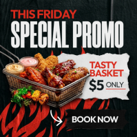Delicious Fried Chicken Special Promo - Tasty Basket BBQ Restaurant Square Advertising Post Instagram template
