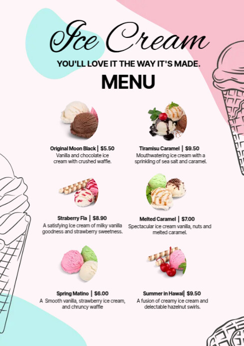 Delicious Ice Cream Menu Template | PosterMyWall