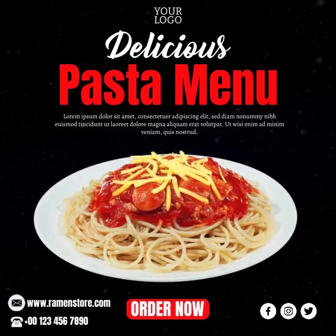 Delicious Pasta Menu Template | PosterMyWall
