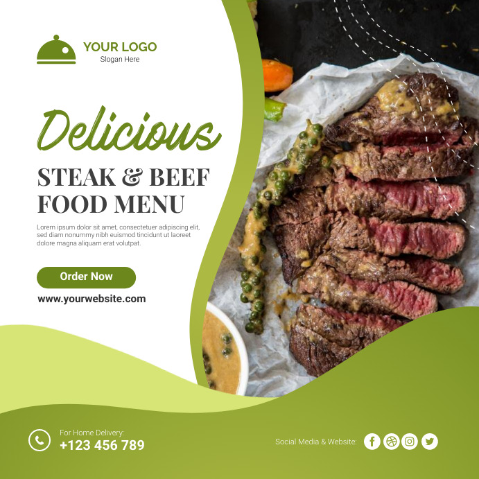 Delicious Steak & Beaf Social Media Post Wpis na Instagrama template